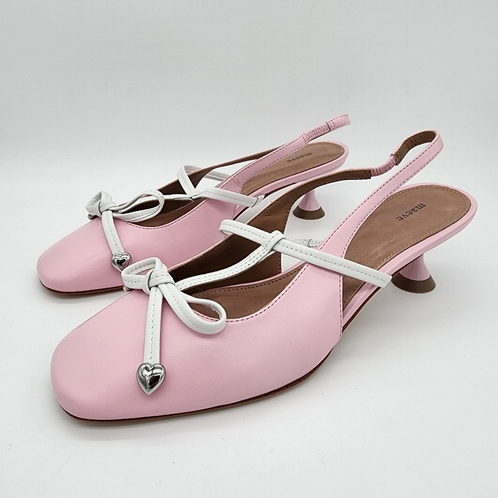 Maeve Baby Pink Sweet Bow Slingback Kitten Heel Pumps Sandals Size 37